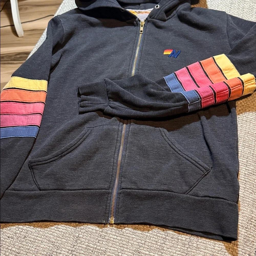 VTG Aviator Nation Venice Embroidered Patch Full Zip Hoodie Charcoal 5 Stripes S - Picture 5 of 7